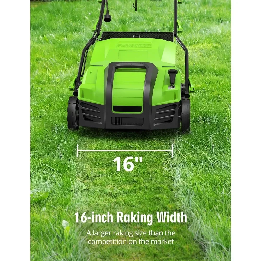 Lawn Mower,16” 15 Amp Electric Dethatcher Scarifier, Lawn with 5-Position Depth Adjustment, 14.5 Gal Removable Lawn Mower