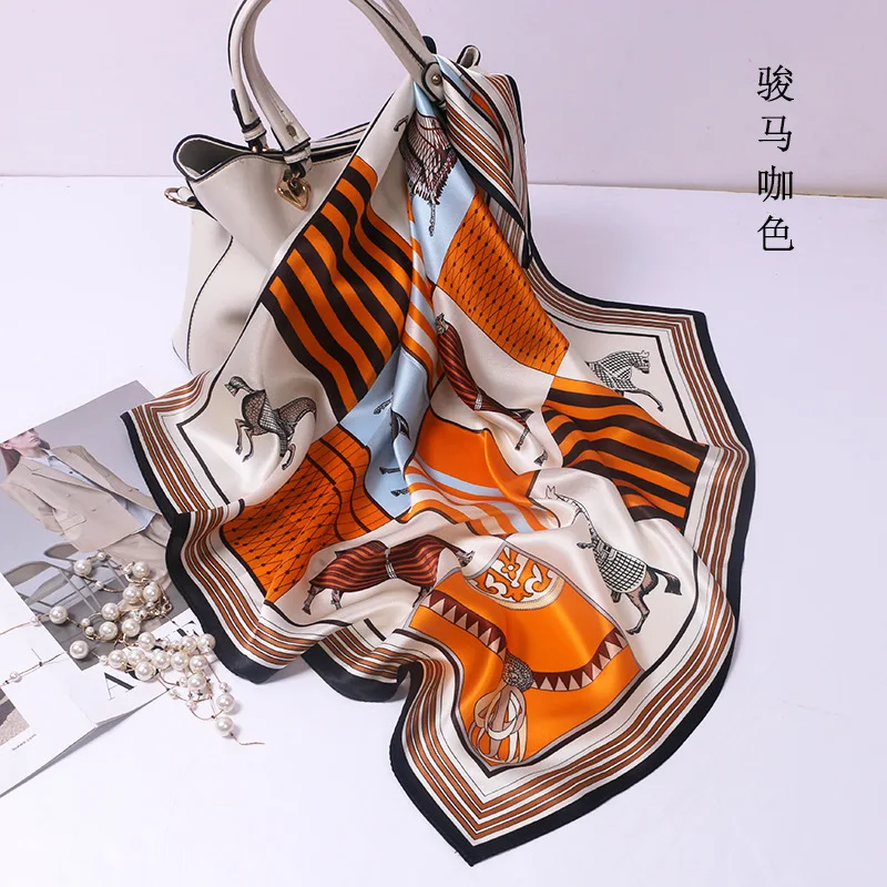 

Шелковый платок из 100% натурального шелка, женская бандана 70 см, платок для волос с дизайном лошади, носовой платок, квадратный шейный платок из натурального шелка, подарок для женщины