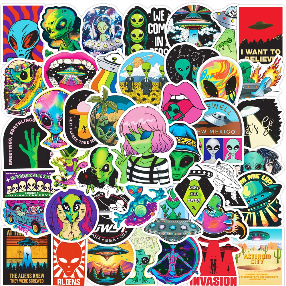 10/30/50PCS Cartoon Outer Space Alien Graffiti Stickers Gift Toys DIY Skateboard Laptop Phone Waterproof Stickers For Children