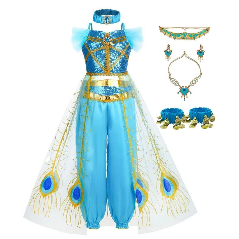 Vestido de princesa de Disney para niñas, disfraces de Cosplay de jazmín, película de Anime, Tops de hadas, conjunto de pantalones, regalos de Navidad para niñas