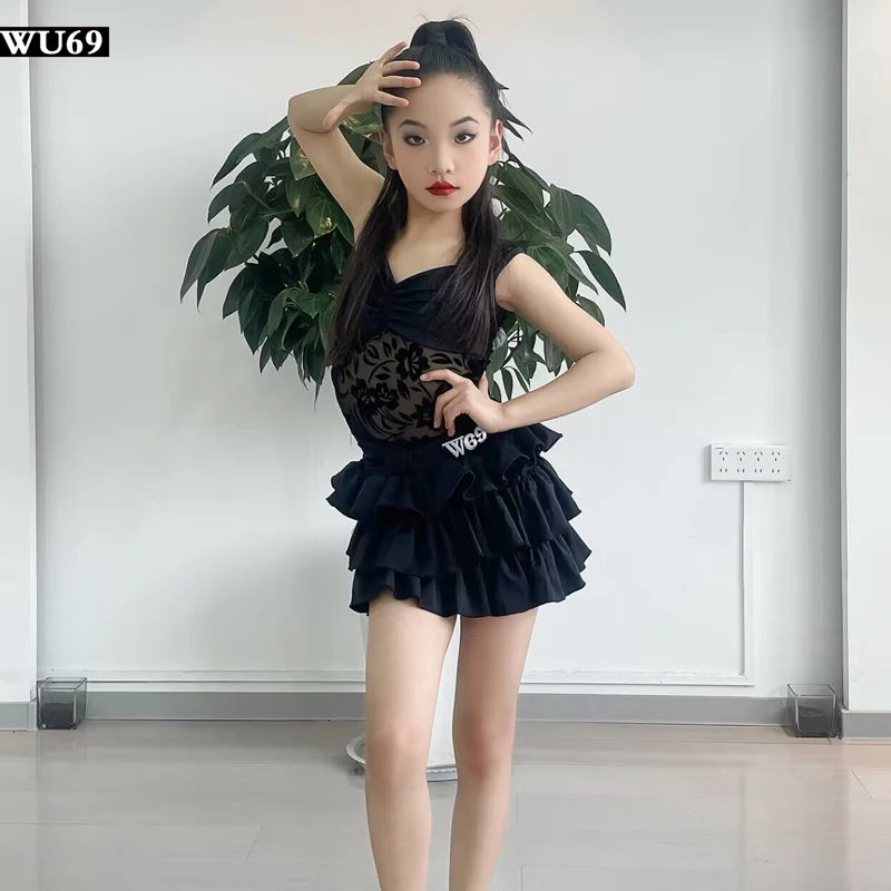 Novo vestido de dança latina, vestido de treinamento de dança profissional feminino e infantil, saia de bolo, verão infantil