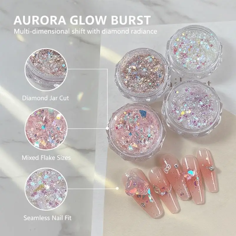 1/4Pcs Aurora Laser Nail Art Glitter Sequins Net1g Ultra-Thin Irregular Mermaid Flakes For UV Gel Polish Manicure Decorations