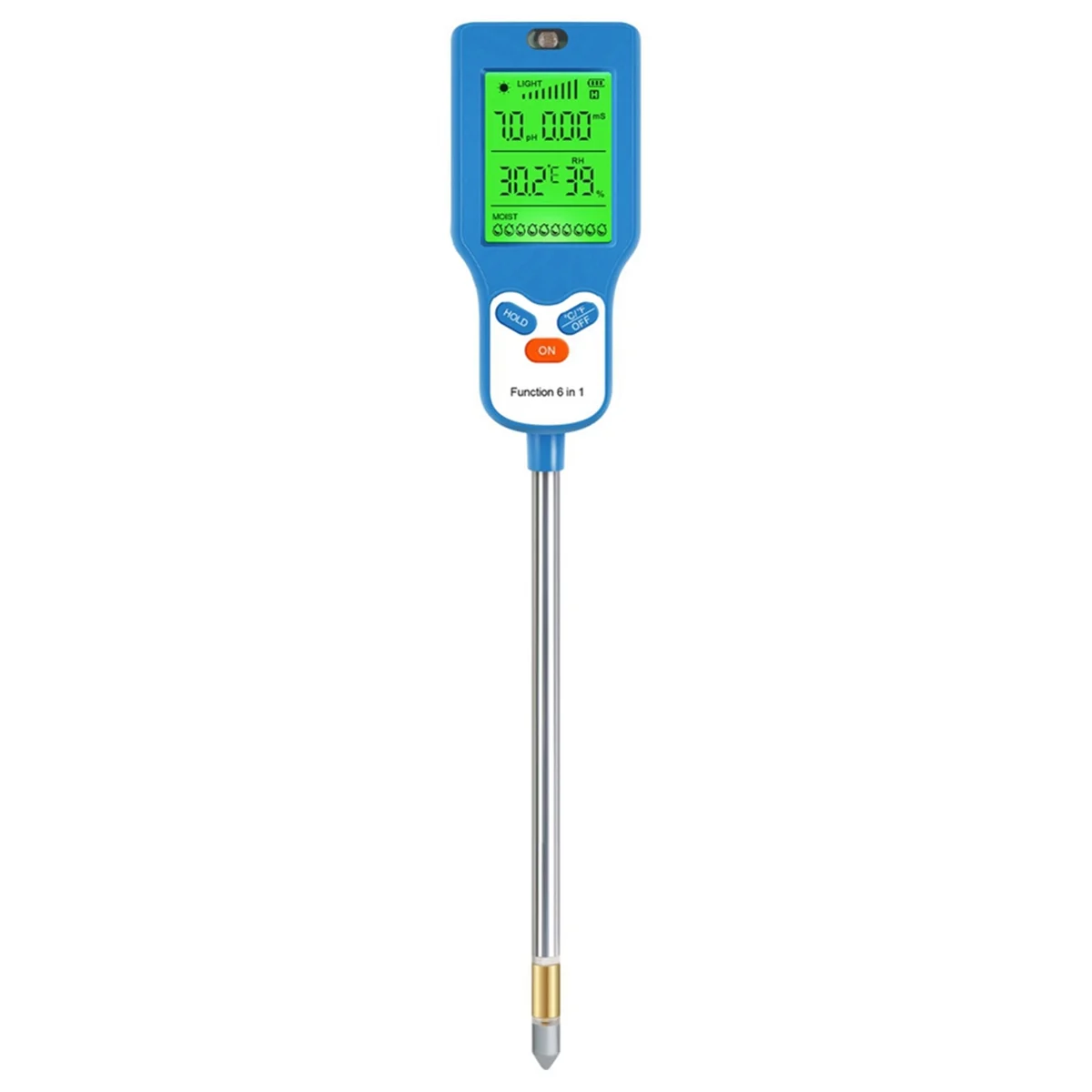 A03R 6-in-1 Soil Tester Multi-Function Digital Soil PH Meter Large Screen Digital Display Test Value PH Meter