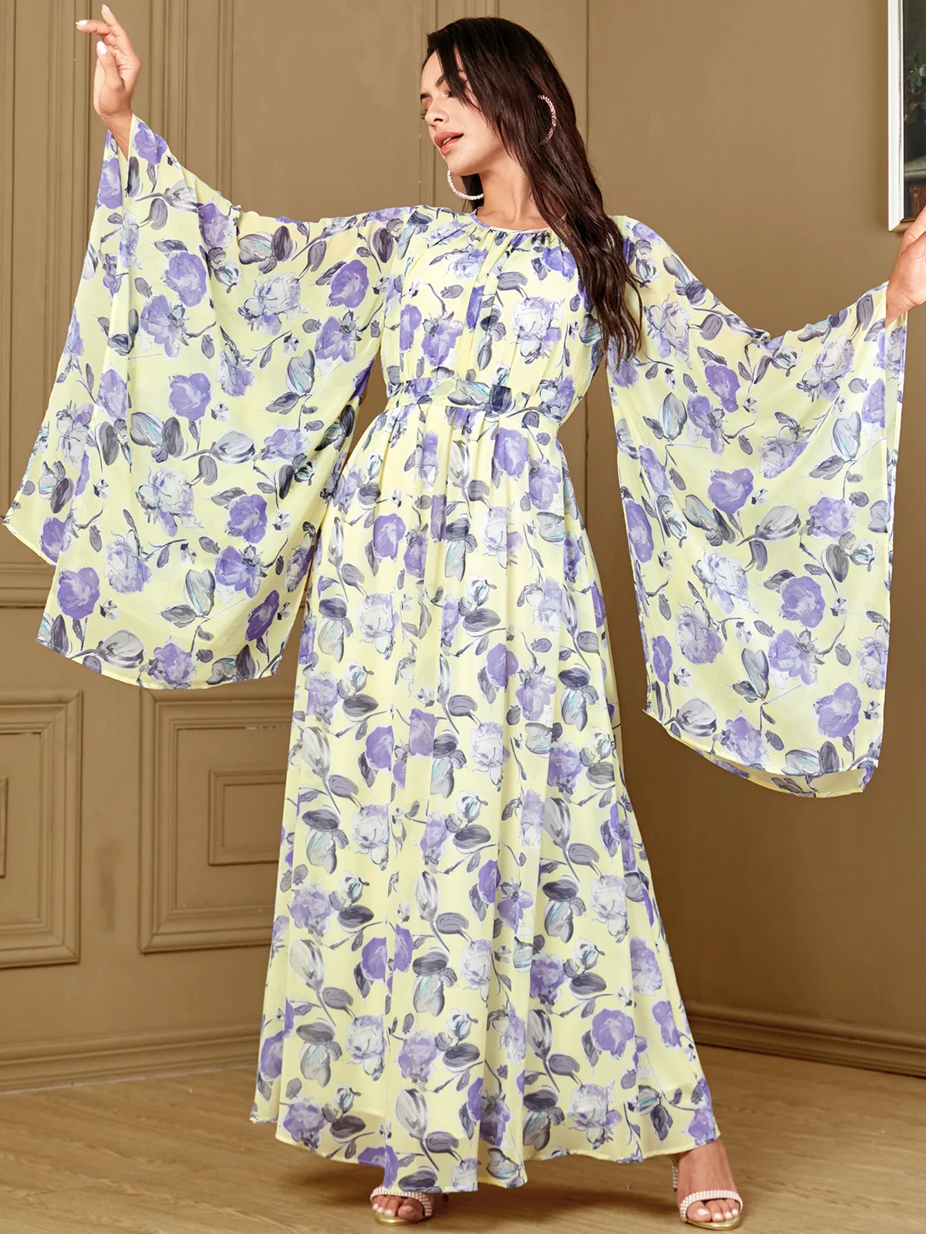 

Ramadan Islamic Moroccan Robe Middle East Luxury Fashion Printed Long Dress Arab Clothing Muslim Women's Dress Dubai Dress