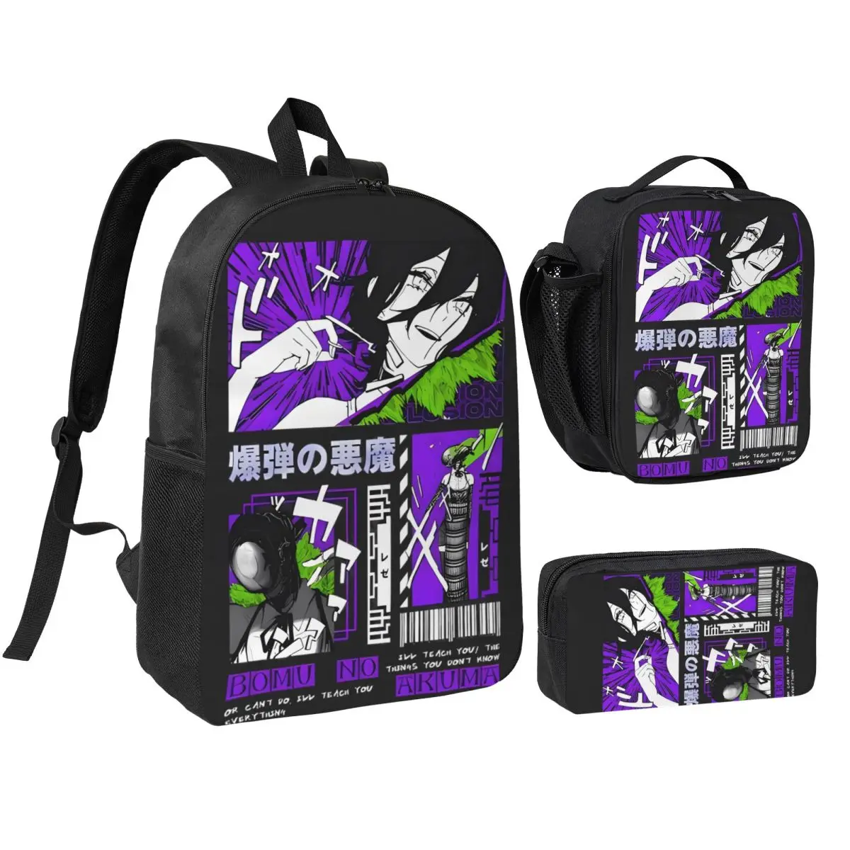 3pecs/set Chainsaw Man Reze Backpack for Student High-capacity Anime Devil Shoulder Bag Lunch bag Pencil Case