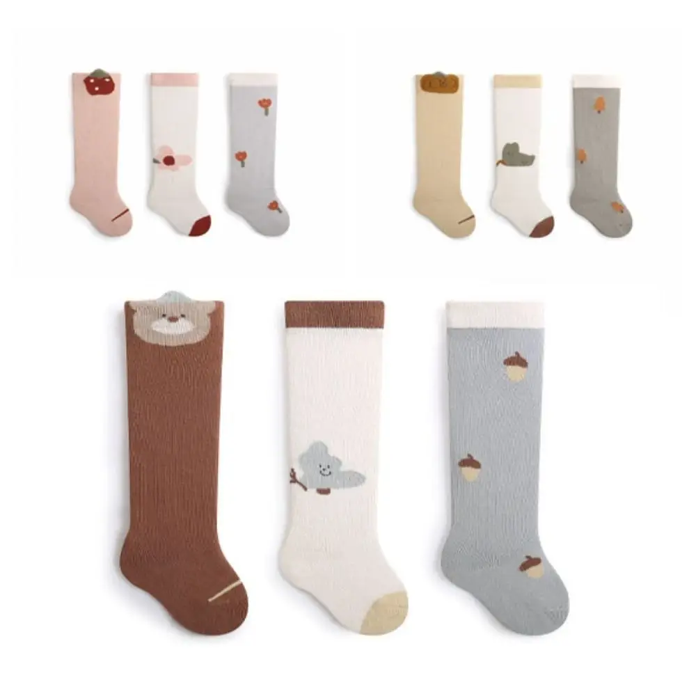 3Pairs Strawberry Calf Socks Baby Cotton Flower Toddle Cotton Stockings Animals Print Cute Cartoon Above Knee Socks Newborn