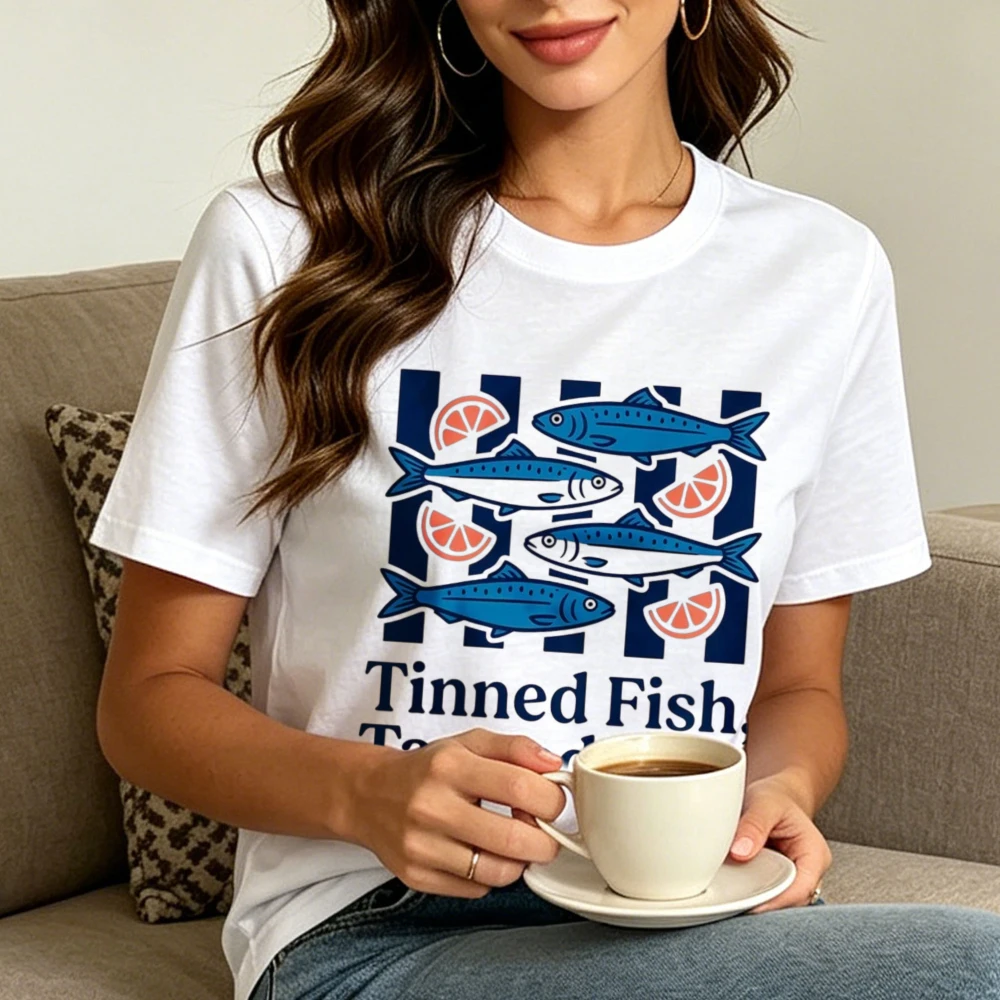 Tinned Fish Tanned Skin Tshirt Tinned Fish Coastal Summer Beach Streetwear Tee Casual Aesthetic Sea Food Art T-Shirt Cotton Tops