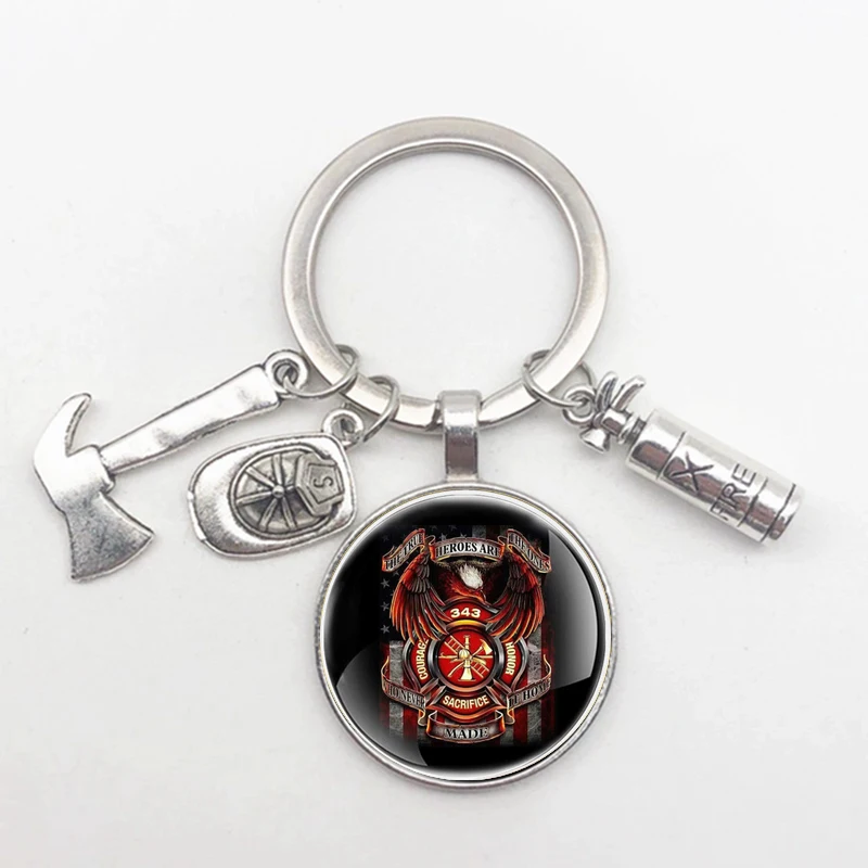 New fire extinguisher and flame glass cabochon keychain/firefighter gift/firefighter pendant keychain gift DIY keychain