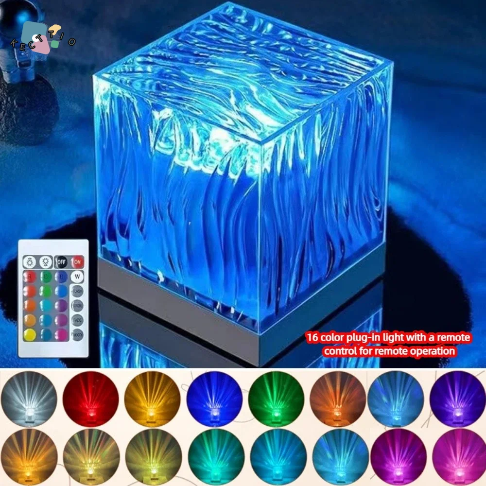 

Проектор «Океанские волны» с 16 цветами, USB, кубический светильник с эффектом водной ряби, динамический волновой эффект, пульт дистанционного управления