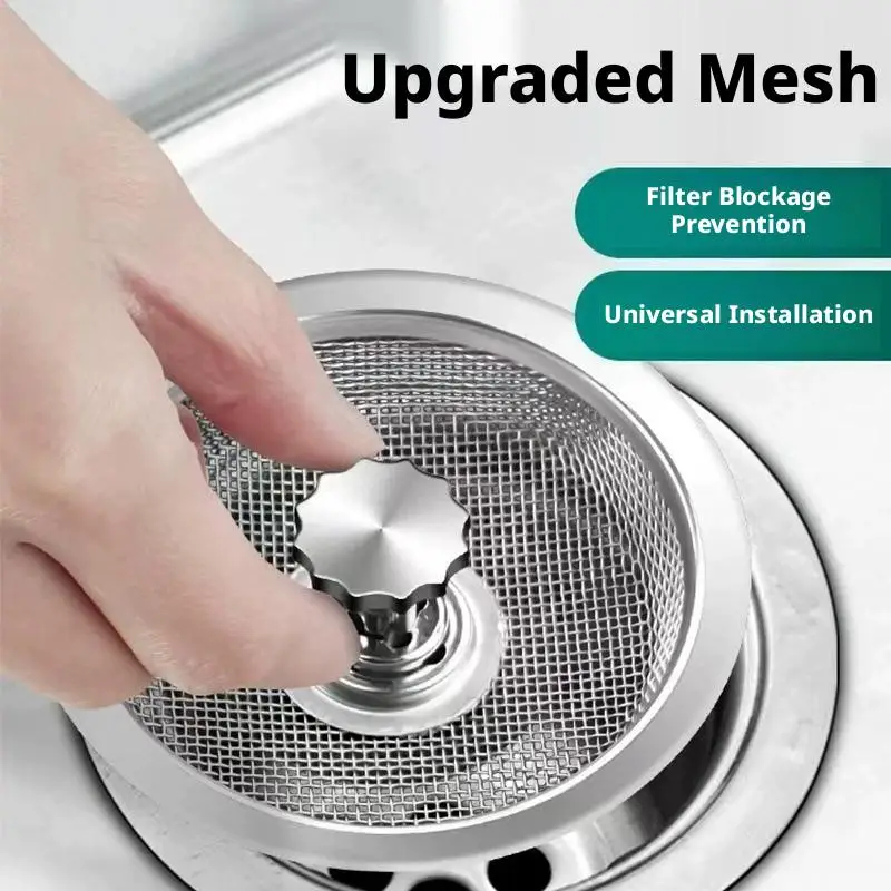 2-in-1 Stainless Steel Sink Strainer Rotating Drain Plug Fine Mesh Basket For Kitchen Accessories