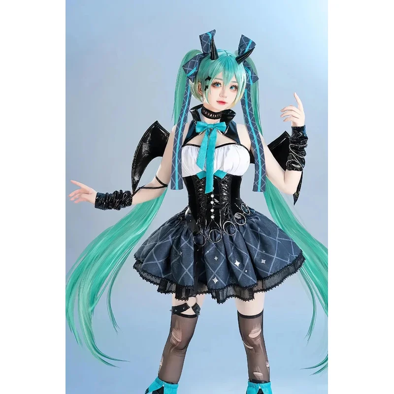 Qq273Anime Devil Hatsune disfraces Cosplay juego Demon Miku vestido peluca alas cuernos traje de cola trajes de fiesta de Carnaval mujeres Sexy Unif