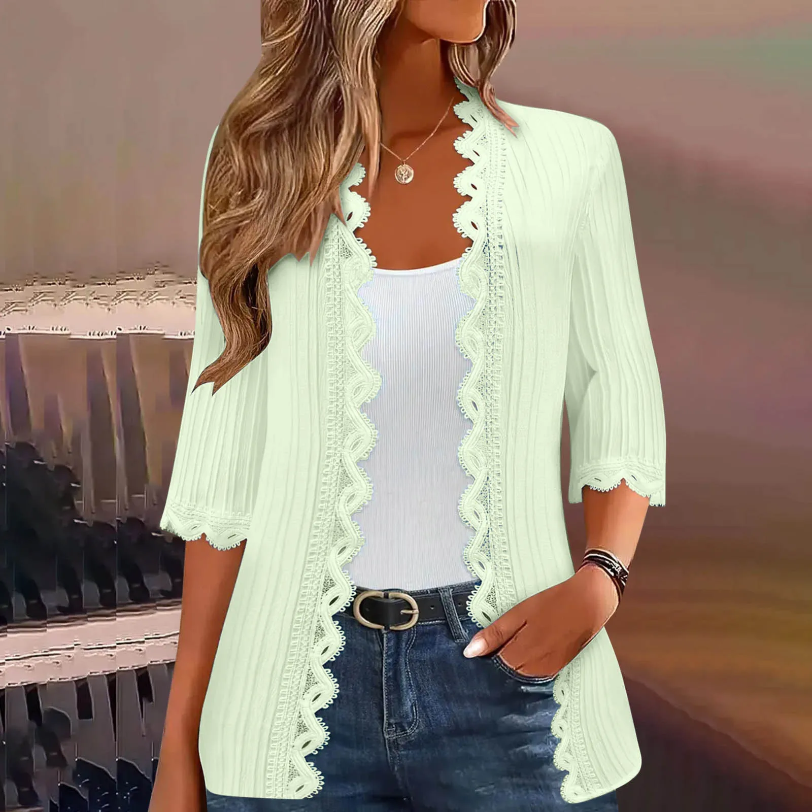 Elegant Lace Short Sleeve Evening Dress for Women 2025 Summer Casual Loose Cardigan
