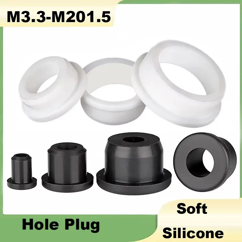 Hole Plug M3.3-M201.5mm Black White Round Hollow Silicone Rubber Grommet Wire Cable Wiring Protect Bushes O-rings Sealed Gasket