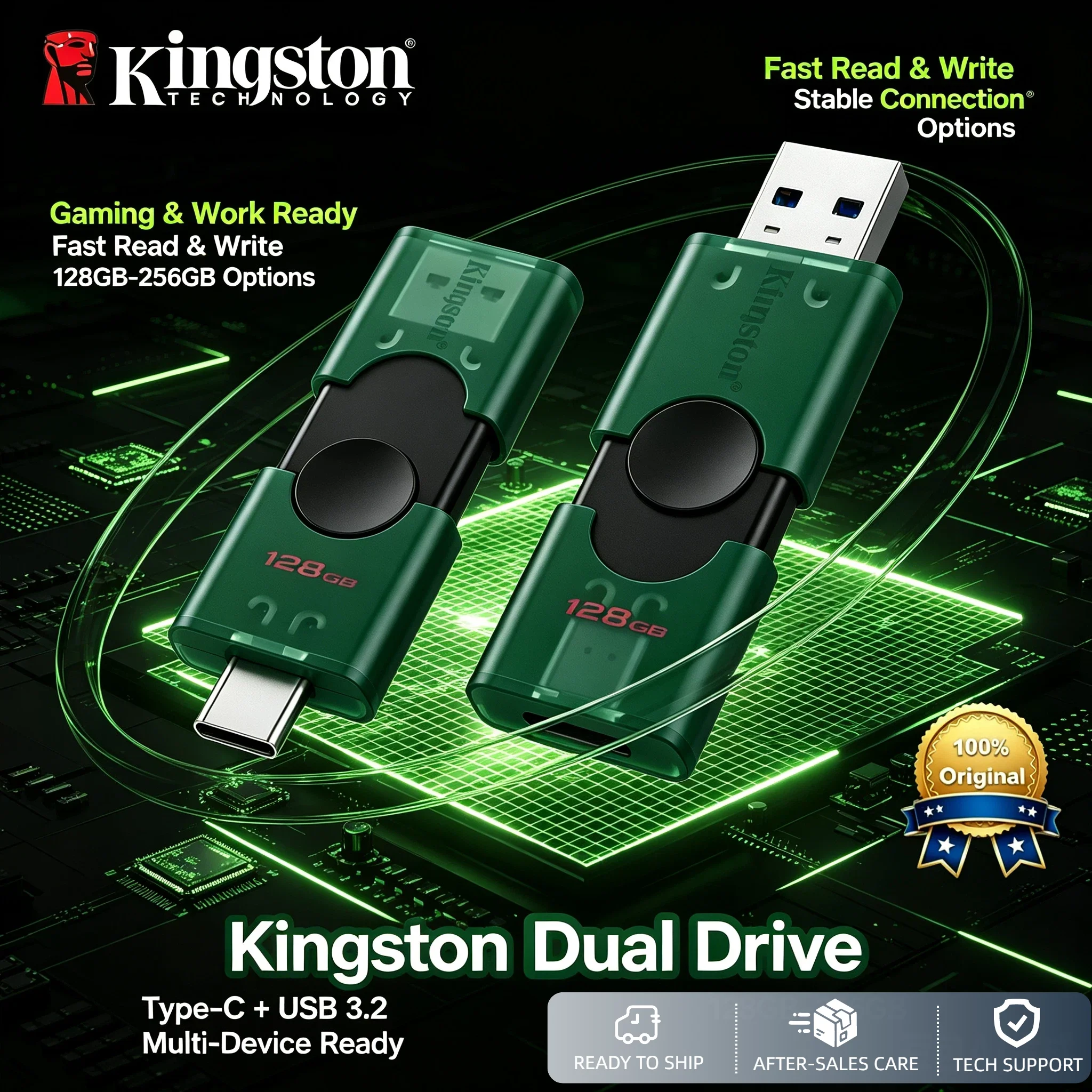 Kingston DTDEG2 USB 3.2 Dual Type C A OTG 256GB 128GB Flash Drive Memory Stick for iPhone 16 15 Original U Disk Pro