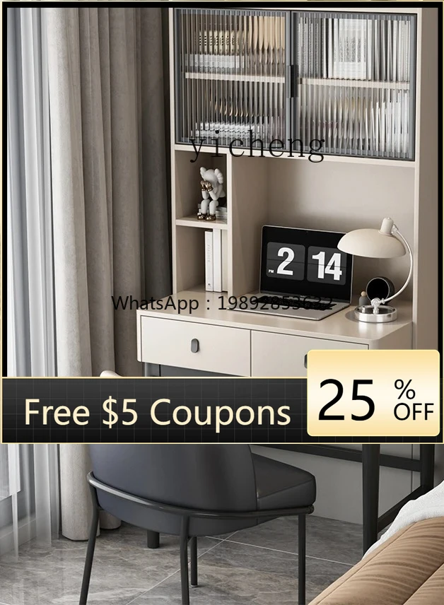 

ZZ light luxury solid wood desk bookshelf integrated bedroom household bedside makeup table