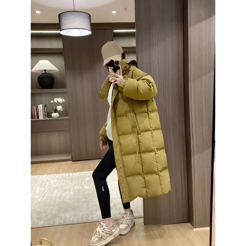 Long Loose Puffer Down Coat for Women, Warm Hooded Jacket, Casual Outerwear, Winter Fashion, New, Female, 2024