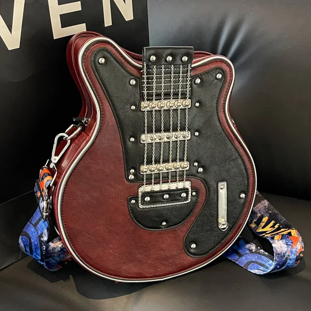 Creative Lady's Single-Shoulder Unconventional Bag with Guitar-Shaped Design, Crossbody Style, Trendy Rock 'n' Roll Aesthetic
