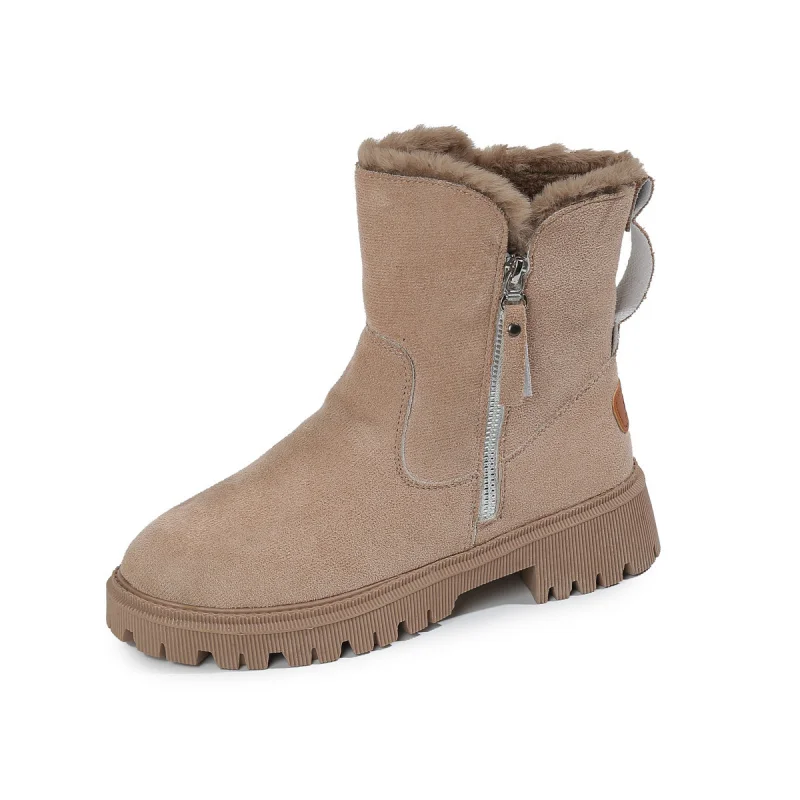 

Casual Versatile Cotton Boots 2025 Plus Size Winter Round Toe Side Zipper Thick Heel Solid Color Women's Fashion Boots