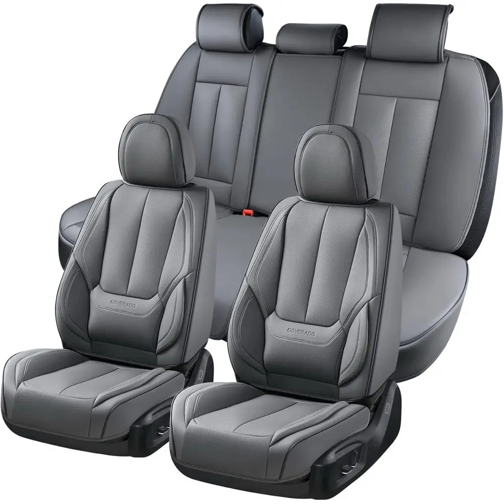 Gray Waterproof Car Seat Covers, Nappa Leather Cushions, Universal Fit for Front and Rear Seats