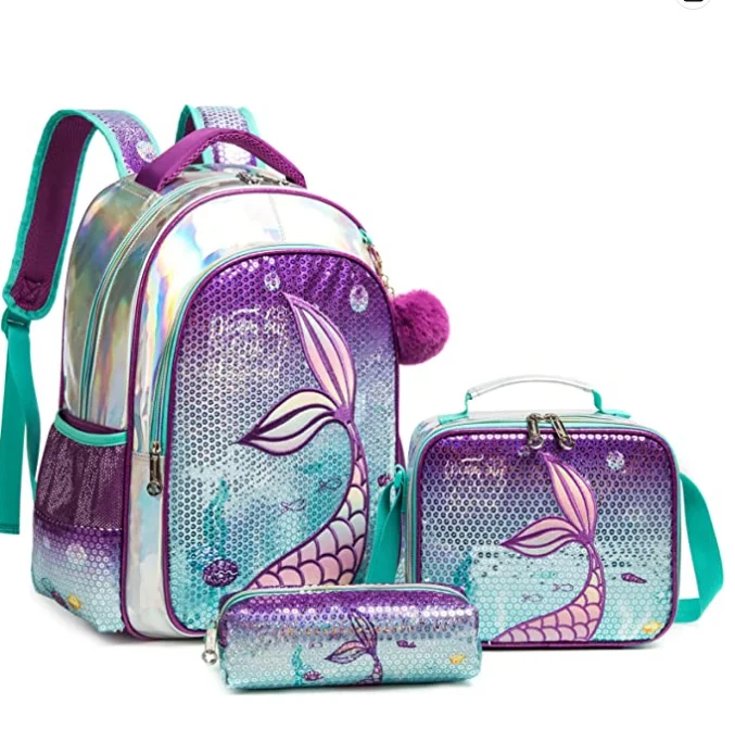 

Primary School Backpack Sequine Backpack Kids school Backpack Girls Kidgarden Bookbag Set with Lunch bag and Pen Bag for Girls