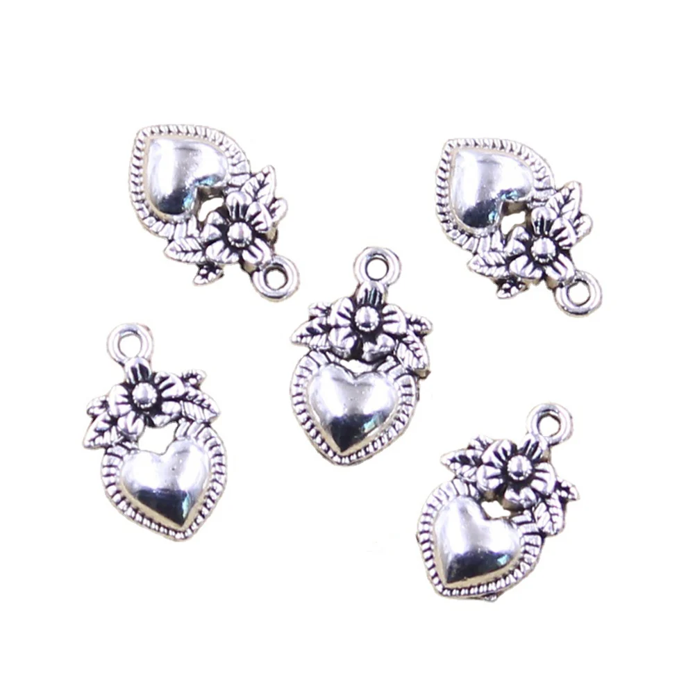 20pcs Charms Heart Flower 18x11mm Antique Silver Color Pendants Making DIY Handmade Tibetan Finding Jewelry
