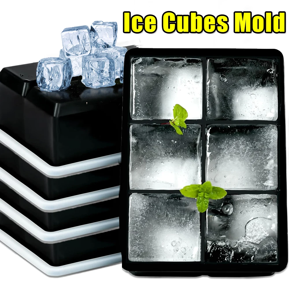 Large Silicone Ice Cube Mold Square Ice Blocks Moulds For Freezer With Lid Reusable Whiskey Ice Mold Ball Kitchen Accessorices