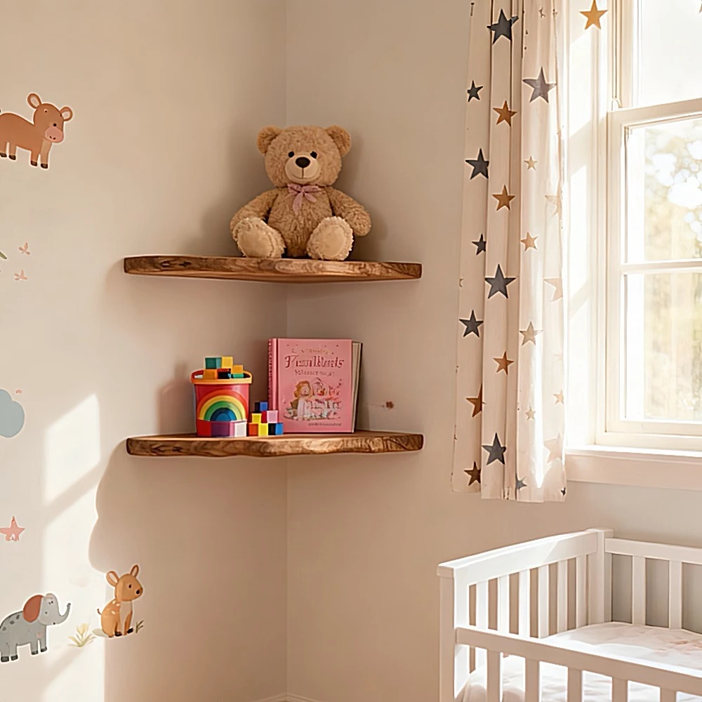 Floating Shelves for Wall triangle baffle natural edge Wood Wall Shelves Heavy-Duty Floating Shelves with Invisible Brackets