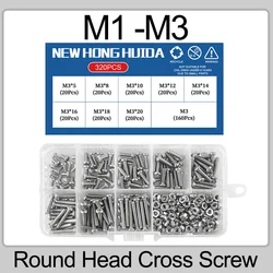 M1 M1.2 M1.4 M1.6 M2.5 M3 Phillips Round Head Cross Screw 304 Stainless Steel Bolt Box Set Small Machine Screw Assortment Kit