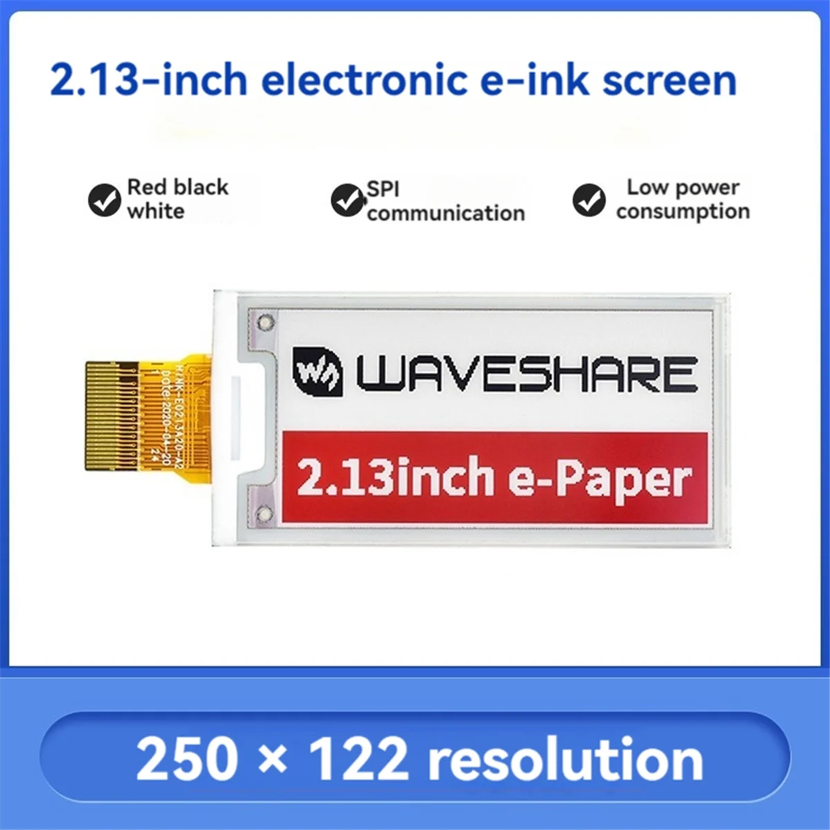 POSV-Waveshare Layar Tinta 2.13 Inci Kertas Elektronik Layar Tampilan Label Harga Elektronik 250X122 Piksel SPI Eink Tampilan Mentah