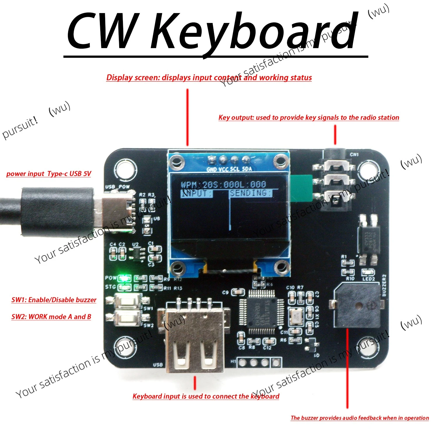 Suitable for amateur radio CW practice and launch keyboard, with OLED display and USB port