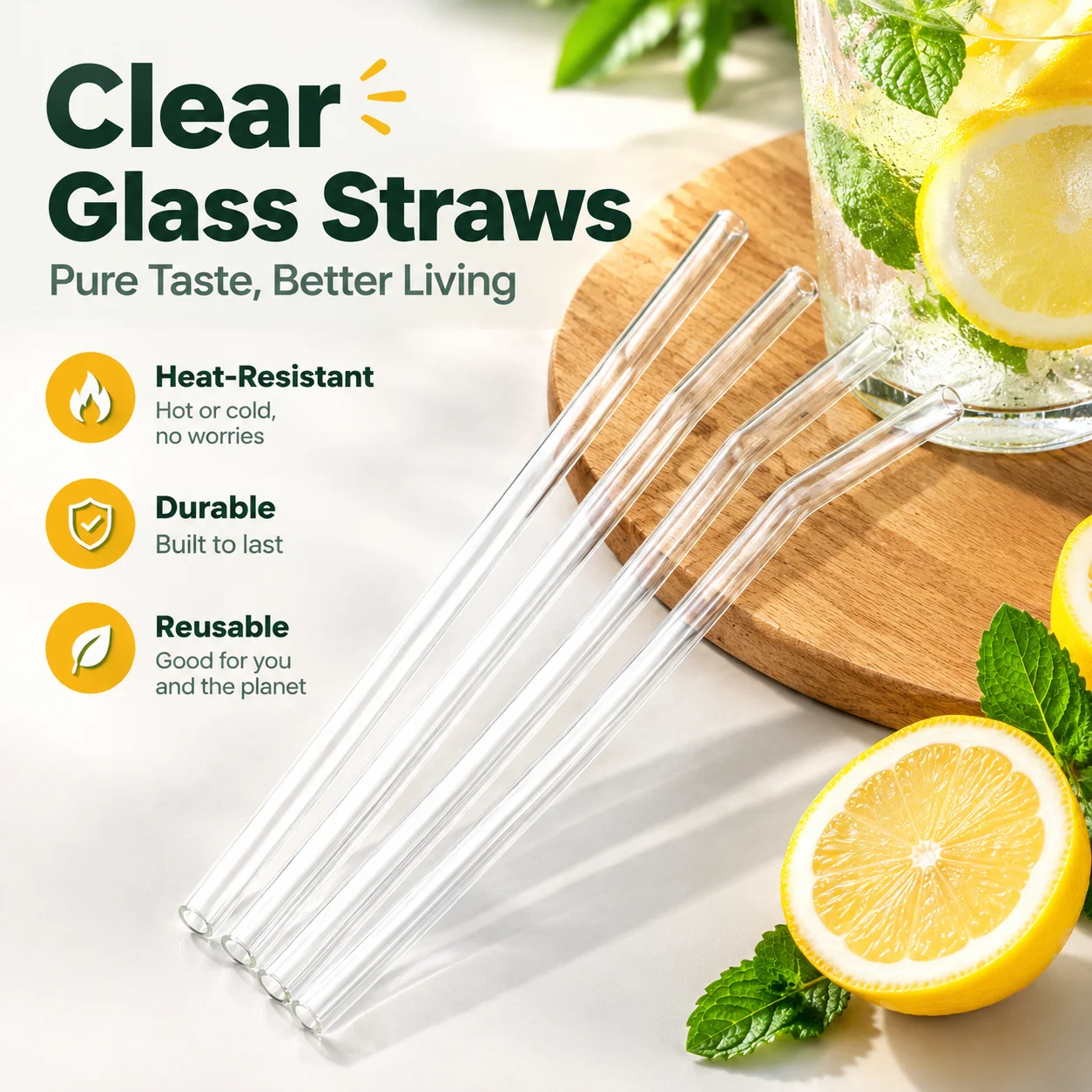 Clear High Borosilicate Glass Drinking Straw Heat-Resistant Durable Reusable Lipstick-Proof Tube for Juice Pregnancy