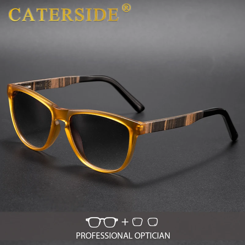 

CATERSIDE New Men's Optical Sunglasses Wooden Temple Spring Hinge Prescription Sun Glasses Women's Outdoor Travel Eyewear