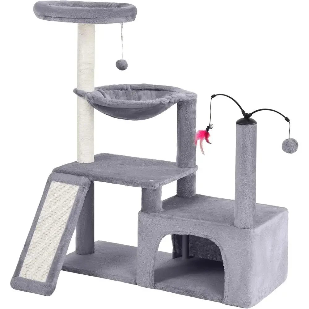 

Роскошная кошачья лежанка-башня с когтеточкой, вращающейся игрушкой и глубоким гамаком для крупных кошек (серая) — ограниченное предложение