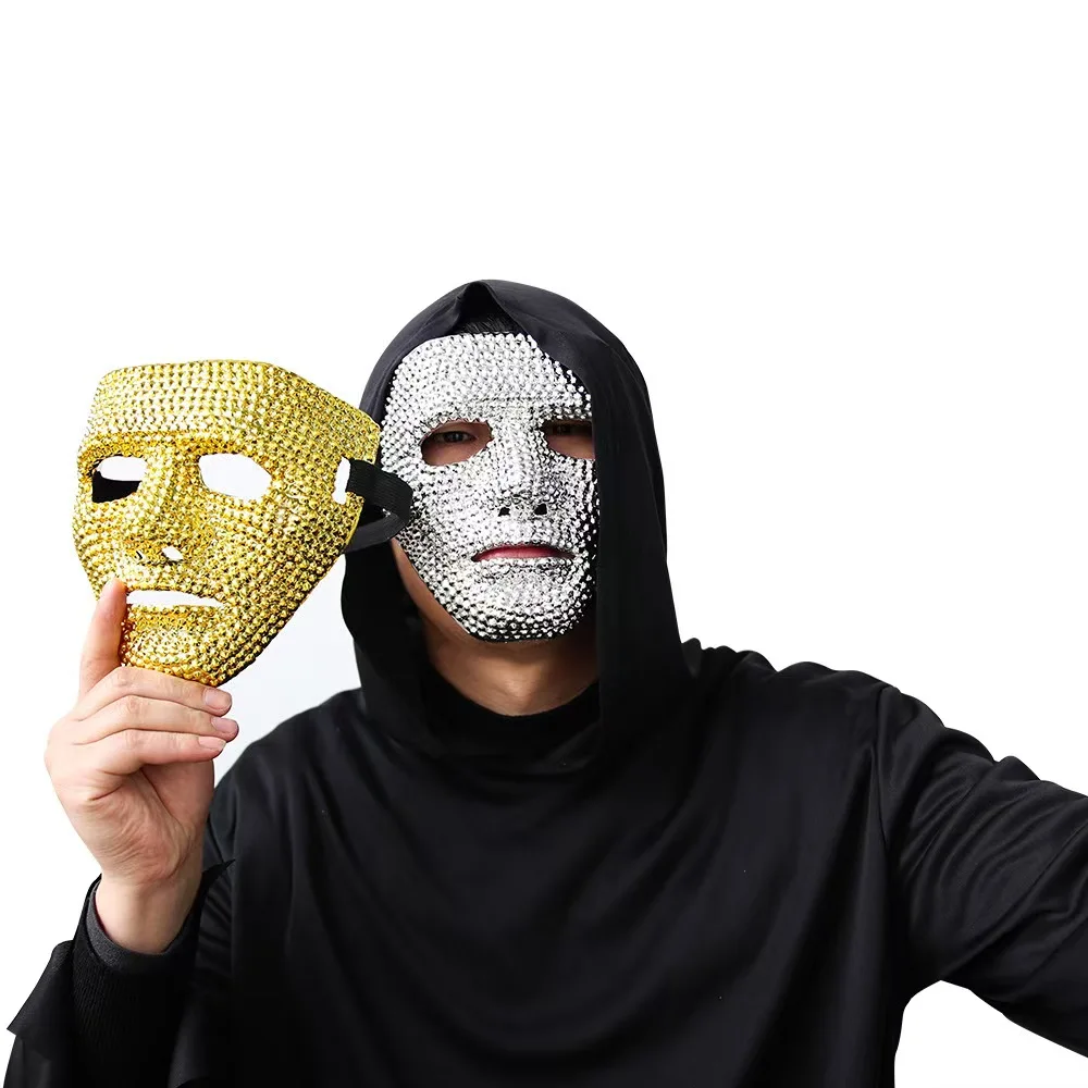 

PE Scary Halloween Masks 4PCS Pumpkin Skull Gold Silver Rhinestone Face Mask 2025 New Cosplay Party Decorations for Adults Kids