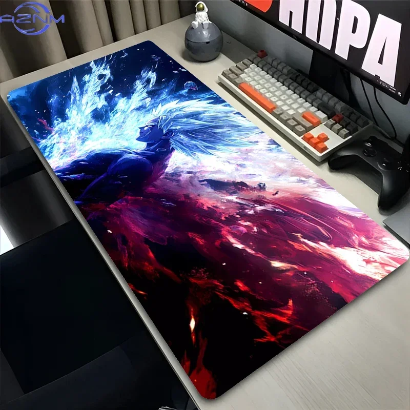Blue Red Energy Aura Anime Warrior Fantasy Art Mouse Pad, Rubber Non Slip Backing, Smooth Surface Gaming Desk Mat for PC Gaming