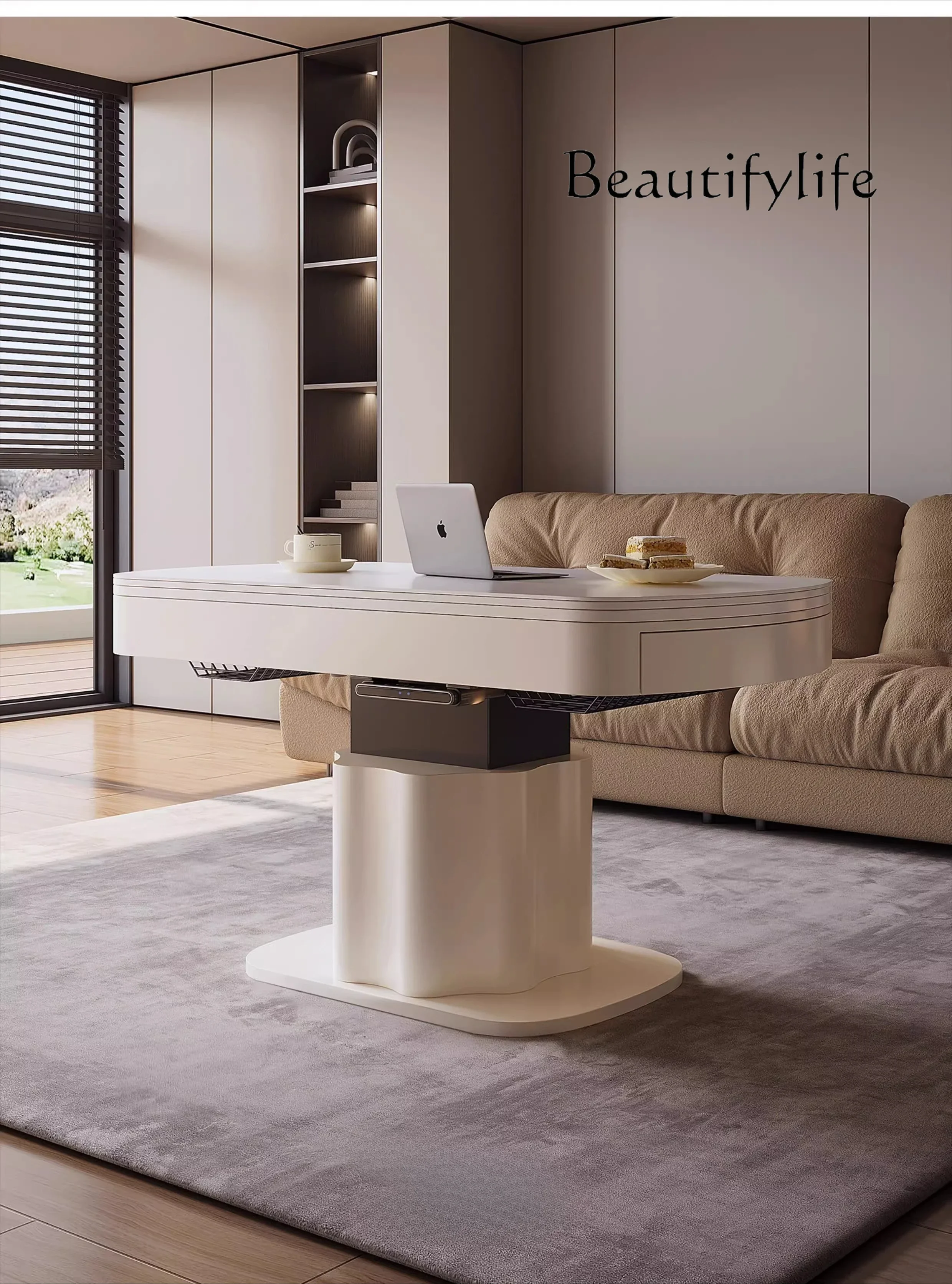 

Кофейный обеденный стол BJ Подъемный многофункциональный интегрированный журнальный столик с подогревом «два в одном» становятся обеденным столом