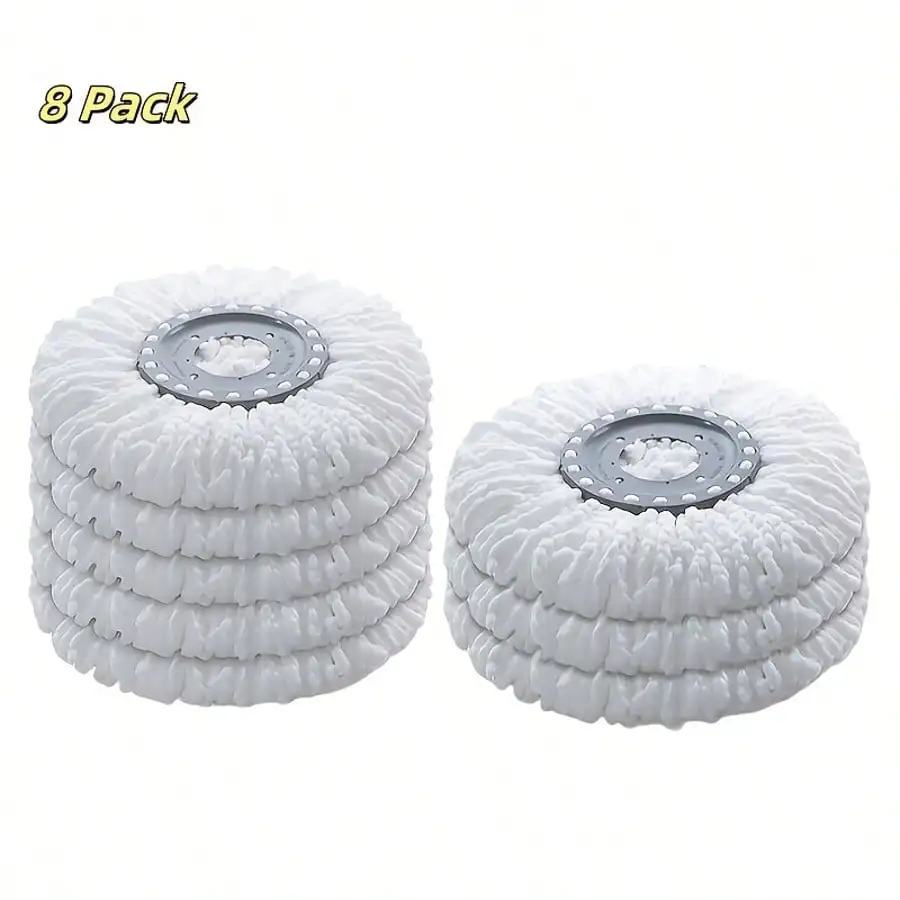 

8 Pack Easy-To-Clean Microfiber Spin Mop Heads, Durable Polyester, Quick Dry, Reusable Mop Replacements For Home And Office Clea