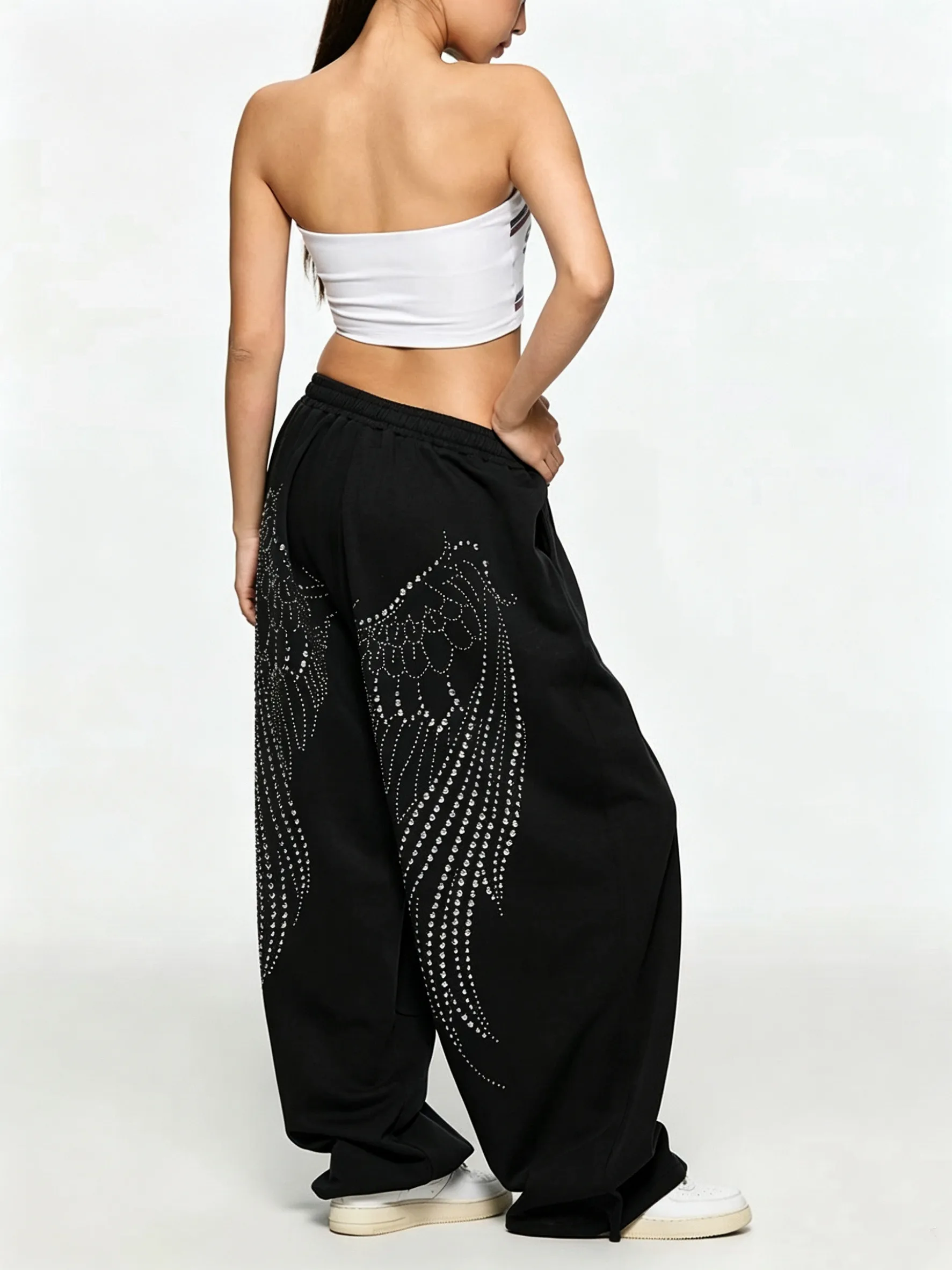 Wide Leg Sport Pants Women's Jazz Dance Hiphop Pants Glittering Wings Design Cotton Polyester Blend Y2k Casual Trousers