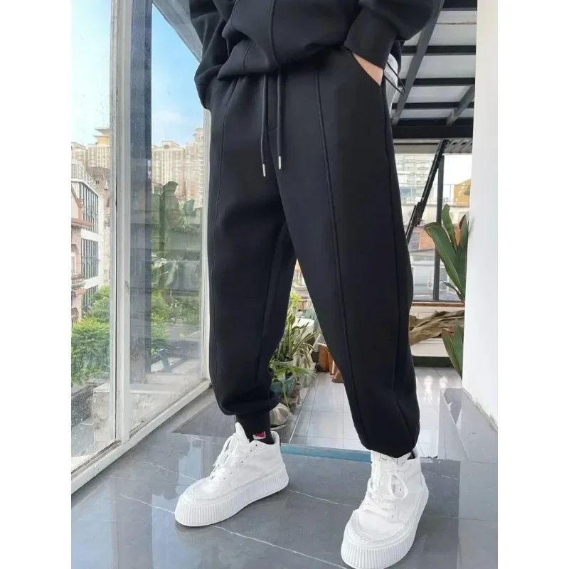 Chándal de dos piezas para hombre, conjunto de pantalones de Hip Hop, ropa deportiva, chándal de Color sólido, traje de Jogging, Otoño e Invierno