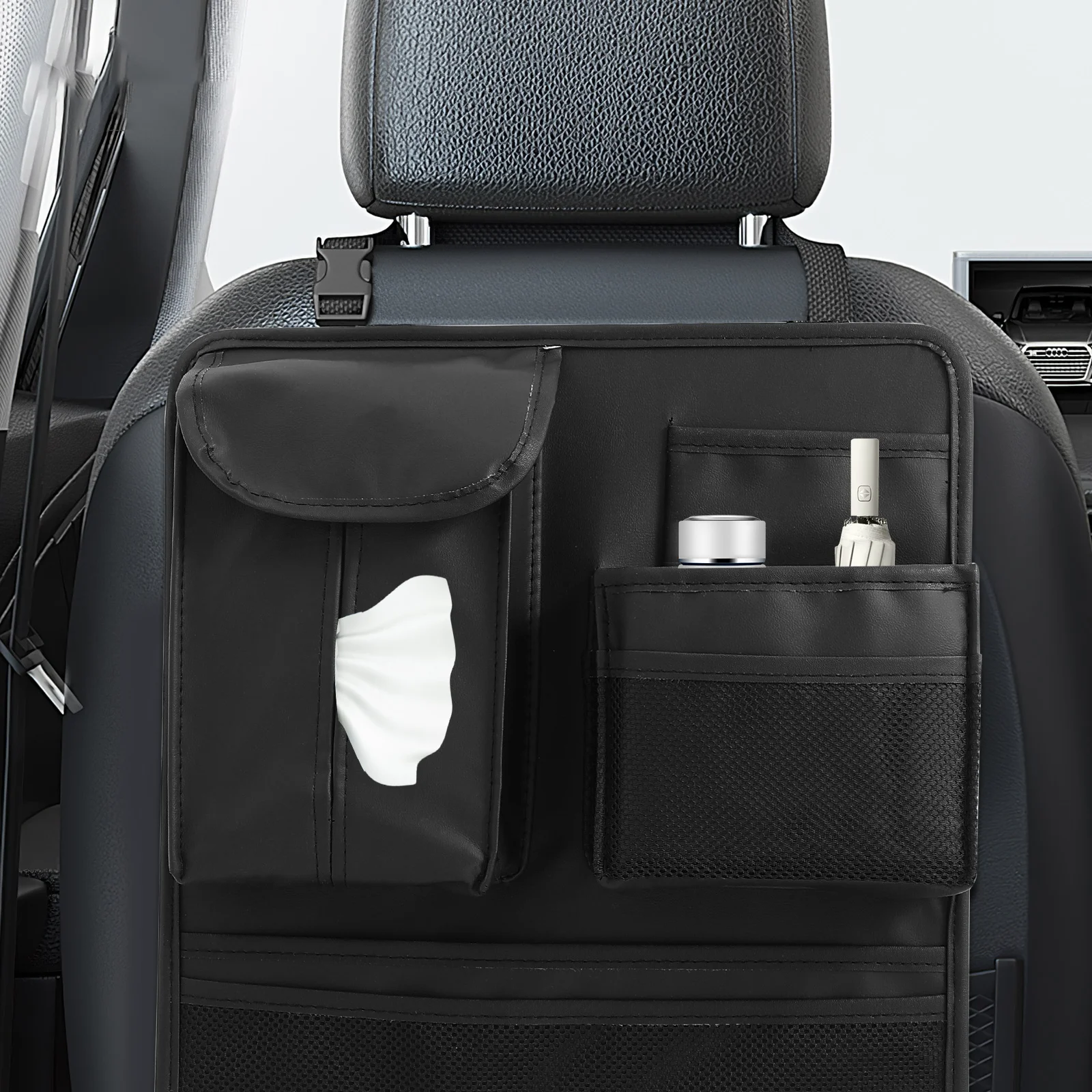 

Large Capacity Backseat Storage Bag Adjustable Straps Sturdy Pu Material Back For Rear Seat Storage Car Organizer Backseat Car