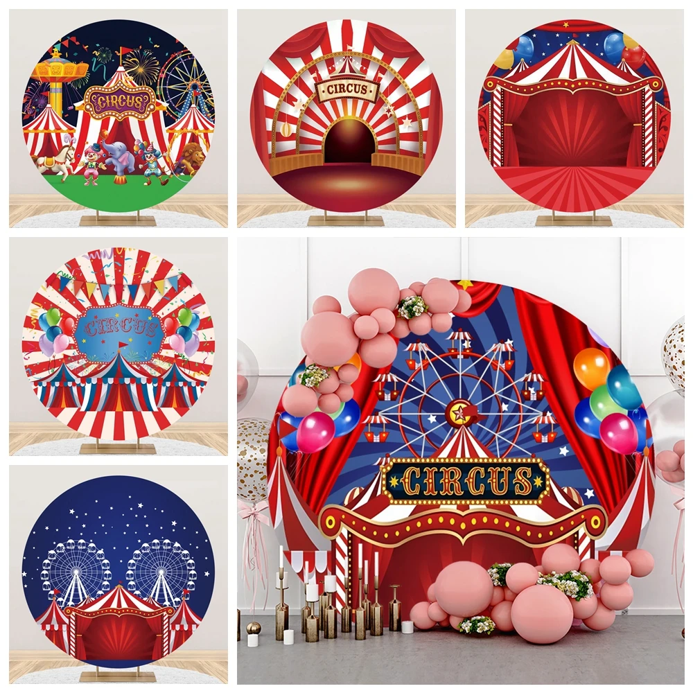 

Circus Round Backdrop Cover Carnival Night Red Stripe Tent Stage Pink Carousel Baby Shower Newborn Birthday Photo Booth Props