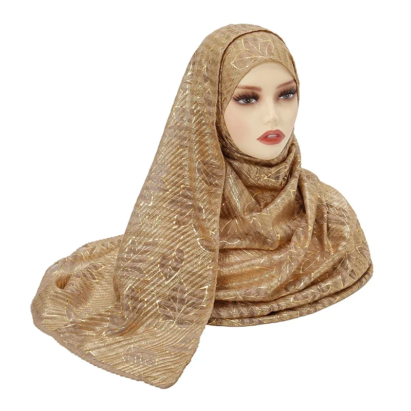 Wholesale Pleated Hijab Scarf Women Shimmer Ripple Shawls Muslim Glitter Shawl Wraps Stretchy Headband Scarves Soft Pashmina