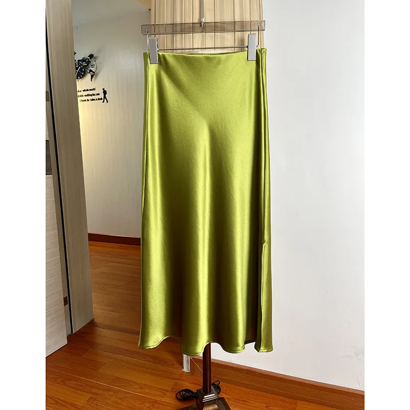 

Acetate Satin Skirt! High Waistband Hip Skirt, Side Slit , A-line Fishtail Skirt with A High-end Feel 12 Colors Option