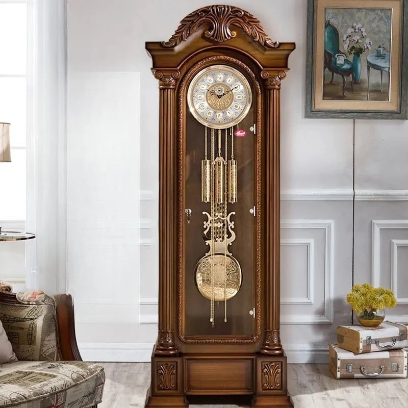 Movement American retro living room floor on the hour mechanical movement solid wood luxury Nordic clock