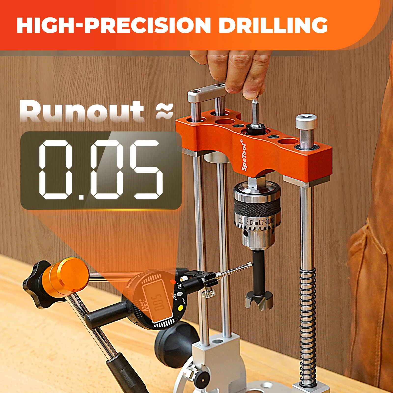 SpeTool S04001 Portable Drill Guide – 0.05mm Precision, Adjustable 0–60° Multi-Angle Drilling, Heavy-Duty Aluminum Base