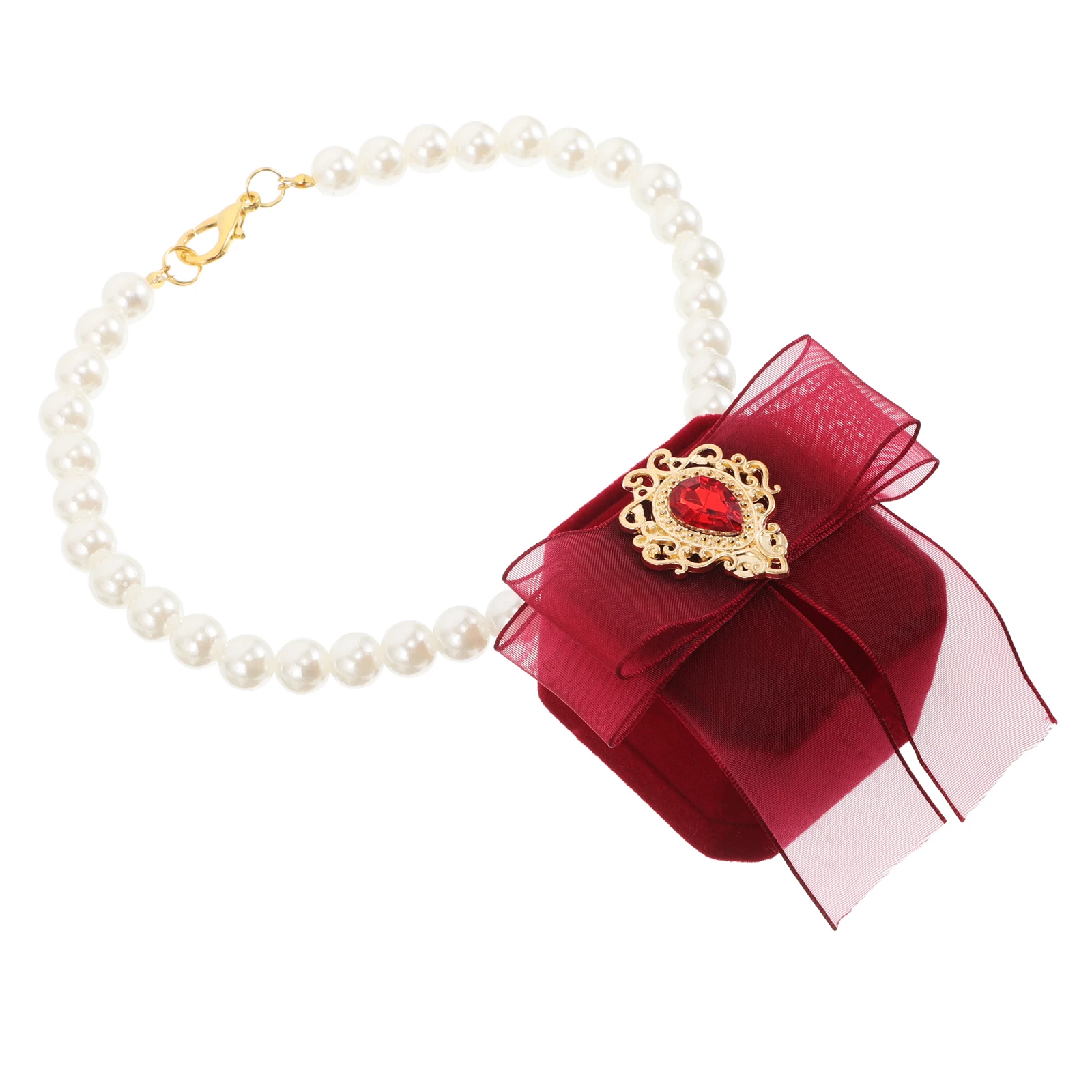 

Collar Ring Box Formal Tuxedo Necklace Fake Pearls For Small Dogs Lightweight Stretch Pet Accessories Wedding Attire Dog Dress