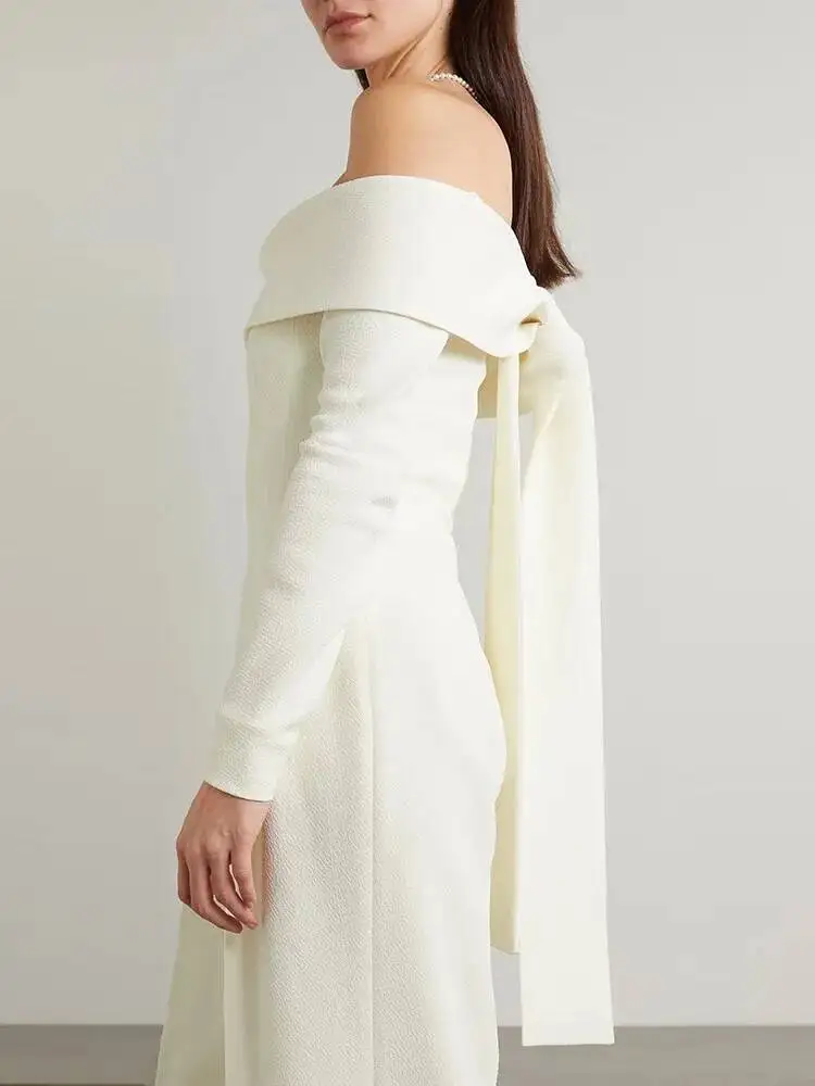 HUISONG-monos con cordones de retazos para mujer, cuello oblicuo, manga larga, cintura alta, pantalón de pierna ancha, mono liso, moda femenina