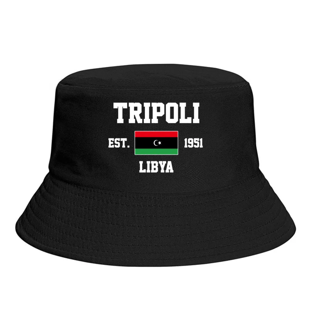 Bucket Hats  Libya EST.1951 Tripoli Emblem Flag Sun Shade Cool Outdoor Summer Fisherman Caps Fishing Hat