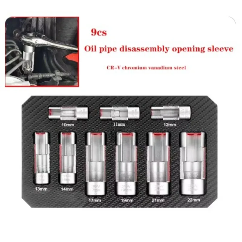 

9PCS For Open Oil Pipe Disassembly Sleeve Slotted Oxygen Sensor Wrench Flare Nut Socket Set Fuel Injection Hexagonal Repair Tool