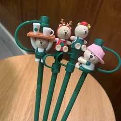 1PC Cute Bear Silicone Straw Topper Drinking Straw Dust Cap Straw Tips Cartoon StrawTips Cover for 6-8mm Straws